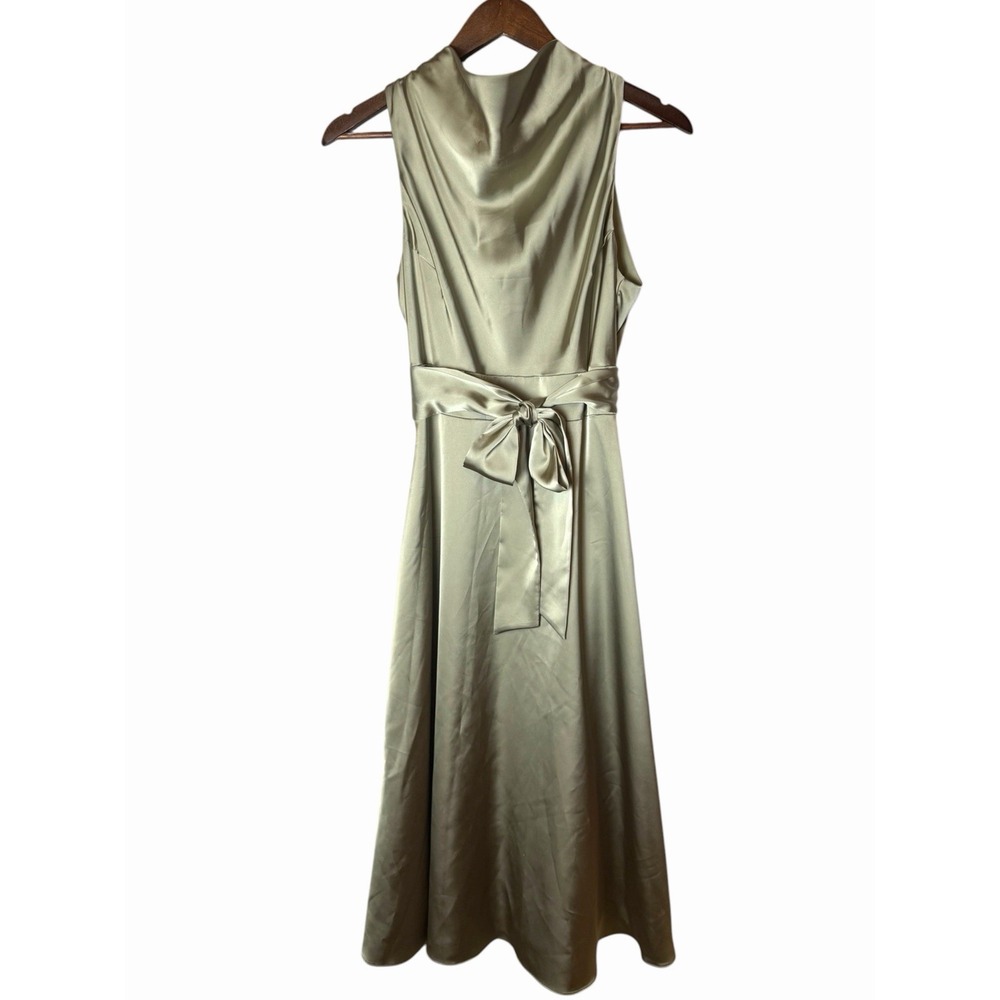 Antonio Melani Kinnon Satin Sage Green Drape Neckline Self Tie Dress 6